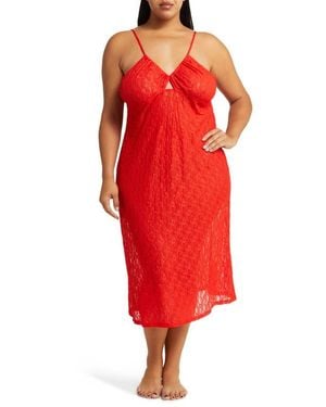 Open Edit Cutout Lace Nightgown - Red