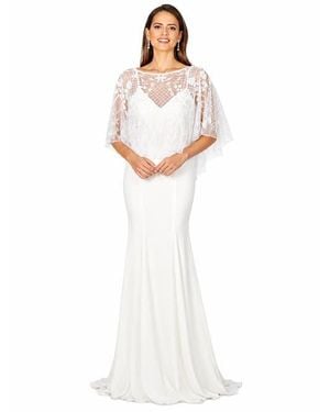 LARA New York Beaded Faux-Wrap V-Neck Bridal Gown - White