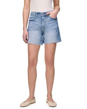 WARP+WEFT Vvi Raw Hem High Waist Relaxed Fit Denim Shorts - Blue