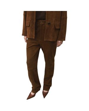 Mango Straight Leg Suede Pants - Brown