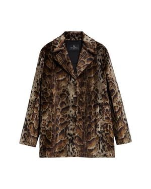 Etro Leopard Print Cotton Blend Velveteen Coat - Brown