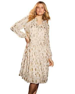 June + Vie Coraline Metallic Print Georgette Dress - Natural