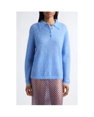 Zankov Ryan Alpaca & Mohair Blend Polo Sweater - Blue