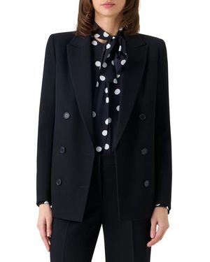 Akris Punto Double Breasted Virgin Wool Tricotine Jacket - Blue