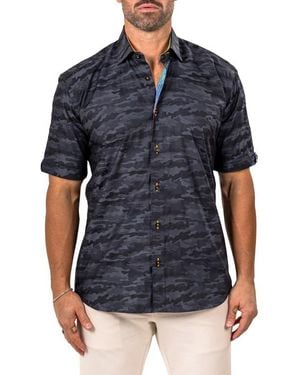 Maceoo Galileo Marthy Short Sleeve Cotton Button-Up Shirt - Black