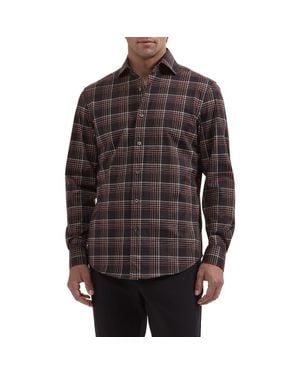 Bugatchi Devon Ooohcotton Plaid Button Up Performance Shirt - Brown