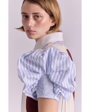 De Loreta Pierina Short Puff Sleeve Button-Up Cotton Shirt - Purple