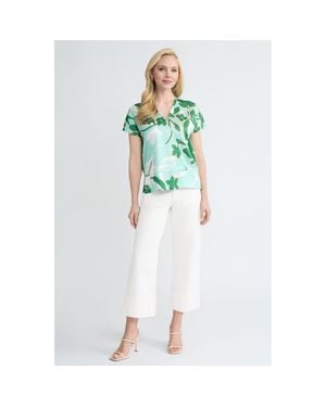 Ming Wang Floral Printed Crepe De Chine Top - Green
