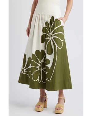 FARM Rio Palermo Botanical Midi Skirt - Green