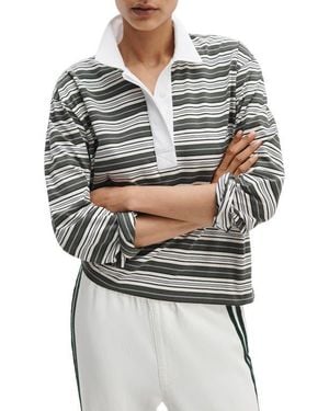 Rag & Bone Kelly Stripe Long Sleeve Cotton Polo - Gray