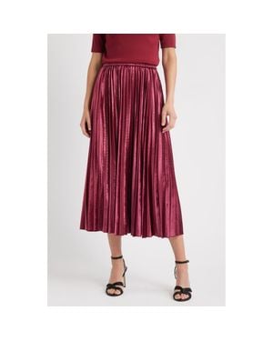 Anne Klein Pull-On Pleated Velour Skirt - Red