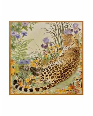 SILKSILKY Pure Silk Leopard & Floral Scarf - Metallic