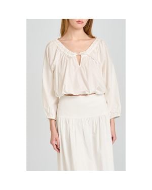 Wayf Mia Boho Lace Trim Gathered Stretch Cotton Top - White