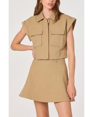 Astr Cairn Placket Button-Up Crop Top - Natural