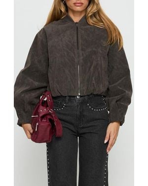 Princess Polly Mastery Faux Suede Jacket - Gray