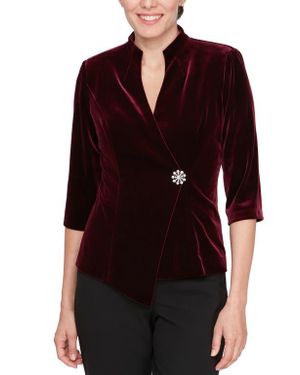 Alex Evenings Women's Glitter Printed Wear to Work Jacket Red Size 3X