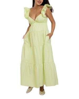 Motherhood Maternity Ruffle Sleeve Tie-Back Maternity Maxi Dress - Yellow
