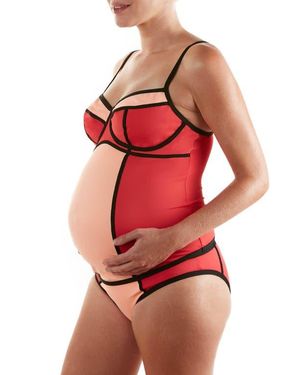 Cache Coeur Rosy Two-Piece Colorblock Maternity Tankini Swimsuit - Red