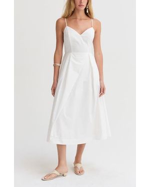 Crescent V-Neck Poplin Midi Dress - Natural
