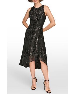 elegant occasion black sequin one-shoulder midi dress Elegant Black One-Shoulder Midi Dress - Pierre Collection
