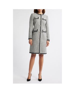 Anne Klein Houndstooth Tweed Long Sleeve Sheath Dress - Gray