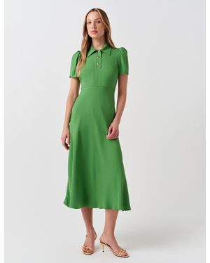 Ghost Verity Crepe Puff Sleeve Midi Dress - Green