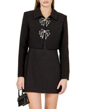 Endless Rose Rhinestone Bow Detail Crop Jacket - Black