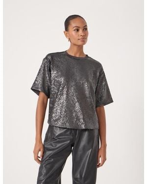 Hush Holly Matte Sequin T-Shirt - Gray