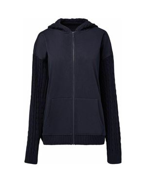 WeWoreWhat Cable Knit Sleeve Zip Up Hoodie - Blue