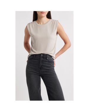 Mango Kiwi Gathered Shoulder Sleeveless T-Shirt - Brown