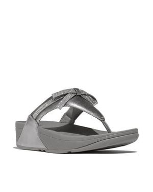 Fitflop Lulu Glitz Bow Leather Toe Post Sandals - Gray