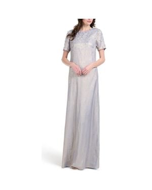 EMILY SHALANT Beaded Metallic Chiffon Gown - Gray