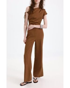 Mango One-Shoulder Jumpsuit - Brown
