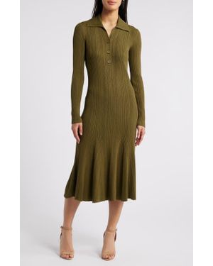 Julia Jordan Variegated Rib Long Sleeve Midi Sweater Dress - Green