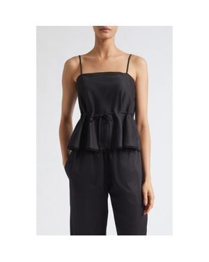Leset Yoko Lace Trim Tie Waist Tank Top - Black