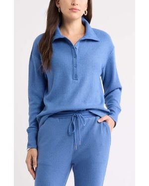 Caslon Waffle Button Front Sweatshirt - Blue