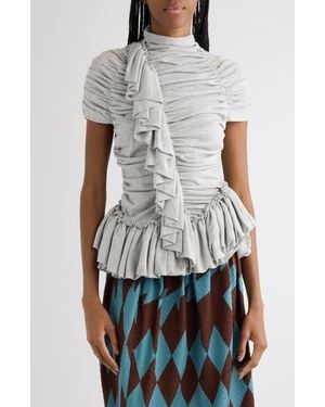 Dries Van Noten Ruffled Cotton Jersey Top - Gray