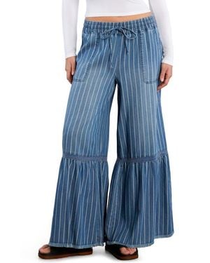 Billy T Drawstring Waist Tiered Denim Pants - Blue