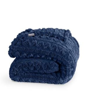 Bare Home Cable Faux Shearling Throw Blanket - Blue