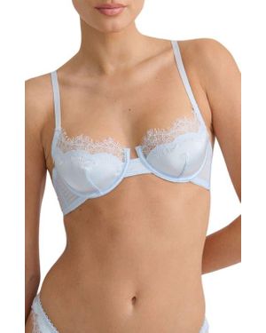 KAT THE LABEL Sorrento Underwire Lace Trim Demi Bra - Blue