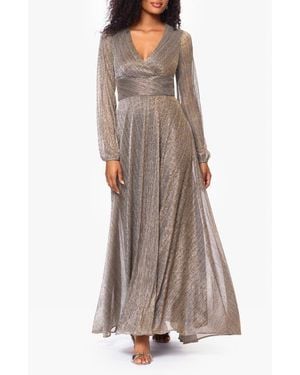 Betsy & Adam Long Sleeve Metallic Knit Gown - Brown