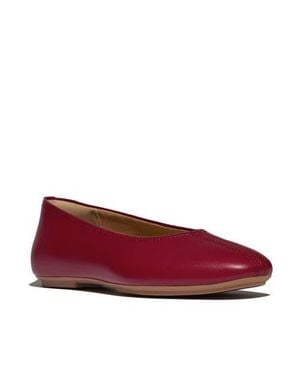 Fitflop Delicato High Cut Soft Leather Ballet Flats - Red