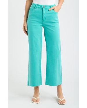 Apny Crop Raw Hem Wide Leg Jeans - Blue