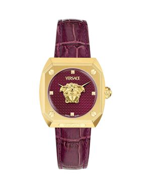 Versace Antares Leather Strap Watch, 35Mm - Purple