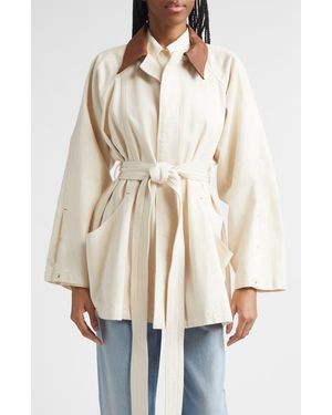OSSOU Sweep Belted Denim Jacket With Denim Collar - Natural