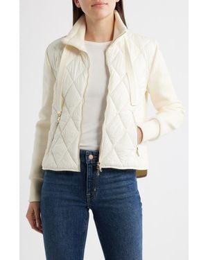 Bernardo Mixed Media Quilt Front Sweater Jacket - Natural