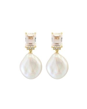 Effy 14K Topaz Baroque Fresh Water Pearl Diamond Drop Earrings - White