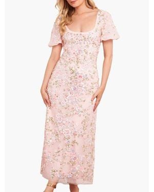 Needle & Thread Dream Garland Puff Sleeve Ankle Gown - Pink