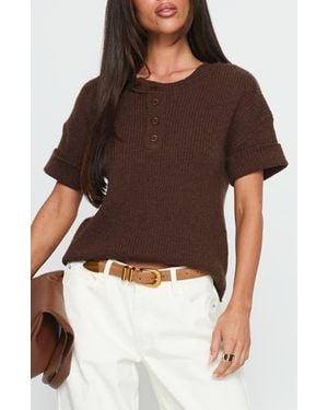 Princess Polly Brandii Short Sleeve Henley Sweater - Brown