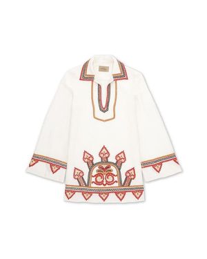 Fortela Gea Line Embroidered Short Dress - White